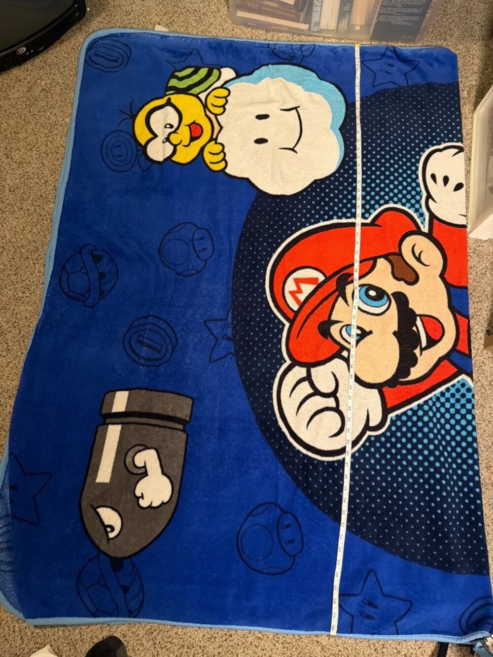 Super Mario Fleece Throw Blanket 60"x43" Blue Nintendo Official Seal Goomba Bob-
